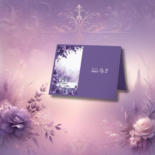 シックパープル結婚ズエッフェルタワー魔法テーブルカード サンキューカード