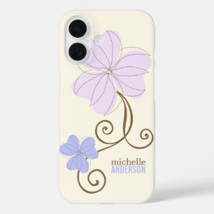 シックパープル花模様 iPhone 16ケース