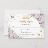 シックパープル薄紫バラフローラ金ゴールド15キンセアニラ 出欠カード (正面)