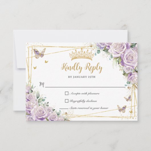 シックパープル薄紫バラフローラ金ゴールド15キンセアニラ 出欠カード (正面)