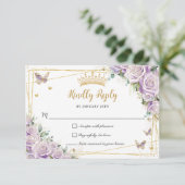 シックパープル薄紫バラフローラ金ゴールド15キンセアニラ 出欠カード (スタンド正面)