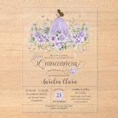シックパープル薄紫フローラガールドレスキンセアニラXV アクリル招待状 (正面)