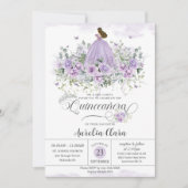 シックパープル薄紫フローラガールドレスキンセアニラXV 招待状 (正面)