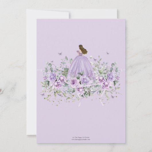 シックパープル薄紫フローラガールドレスキンセアニラXV 招待状 (裏面)