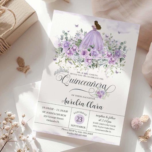 シックパープル薄紫フローラガールドレスキンセアニラXV 招待状