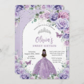 シックパープル薄紫フローラスウィート16バースデーパーティー 招待状 (正面/裏面)