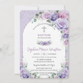 シックパープル薄紫フローラバラシルバーバプテスマ 招待状 (正面)
