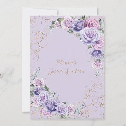 シックパープル薄紫ラベンダーバラズスウィート16誕生日 招待状 (裏面)