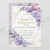 シックパープル薄紫ラベンダーバラズスウィート16誕生日 招待状 (正面/裏面)
