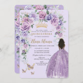 シックパープル薄紫ラベンダーフローラアーチキンセアニラ 招待状 (正面/裏面)