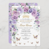 シックパープル薄紫ラベンダーフローラアーチキンセアニラ 招待状 (正面/裏面)
