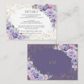 シックパープル薄紫ラベンダーフローラ結婚ズ詳細 エンクロージャーカード (正面/裏面)