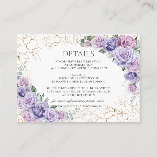 シックパープル薄紫ラベンダーフローラ結婚ズ詳細 エンクロージャーカード (正面)