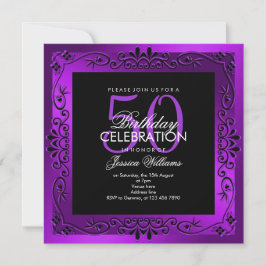 シックパープル装飾50誕生日 招待状