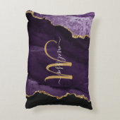シックパープル金ゴールドグリッターアゲートカスタムモノグラム アクセントクッション (裏面(縦))