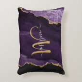 シックパープル金ゴールドグリッターアゲートカスタムモノグラム アクセントクッション (正面(垂直))