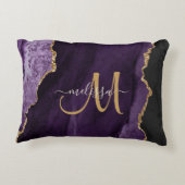 シックパープル金ゴールドグリッターアゲートカスタムモノグラム アクセントクッション (裏面)