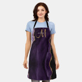 シックパープル金ゴールドグリッターアゲートカスタムモノグラム エプロン (着用した状態)