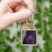 シックパープル金ゴールドグリッターアゲートカスタムモノグラム キーホルダー (手)