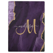シックパープル金ゴールドグリッターアゲートカスタムモノグラム クリップボード (裏面)