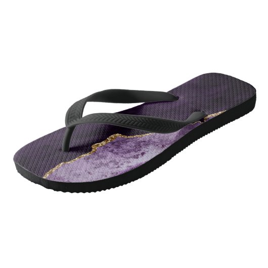 シックパープル金ゴールドグリッターアゲートカスタムモノグラム ビーチサンダル (アングル)