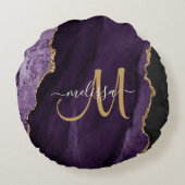 シックパープル金ゴールドグリッターアゲートカスタムモノグラム ラウンドクッション (裏面)