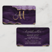 シックパープル金ゴールドグリッターアゲートカスタムモノグラム 名刺 (正面/裏面)