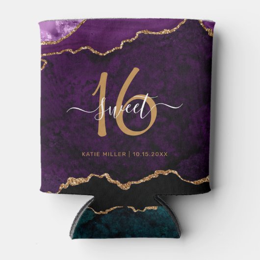 シックパープル金ゴールドグリッターアゲートスウィート16パーティー 缶クーラー (正面)