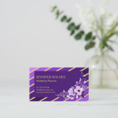 シックパープル金ゴールドストライプフローラ名刺 名刺 (スタンド正面)