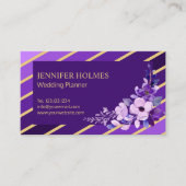 シックパープル金ゴールドストライプフローラ名刺 名刺 (正面)