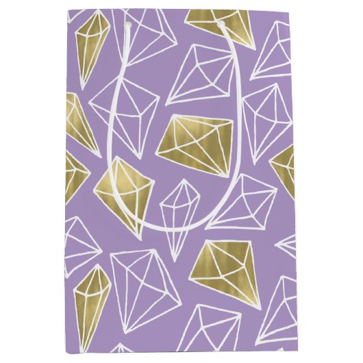 シックパープル金ゴールドダイヤモンド誕生日 ミディアムペーパーバッグ (正面)