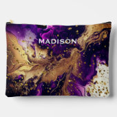 シックパープル金ゴールドフェイクグリッターマーリングモノグラム アクセサリーポーチ (正面)