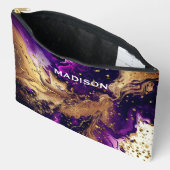 シックパープル金ゴールドフェイクグリッターマーリングモノグラム アクセサリーポーチ (見開き)