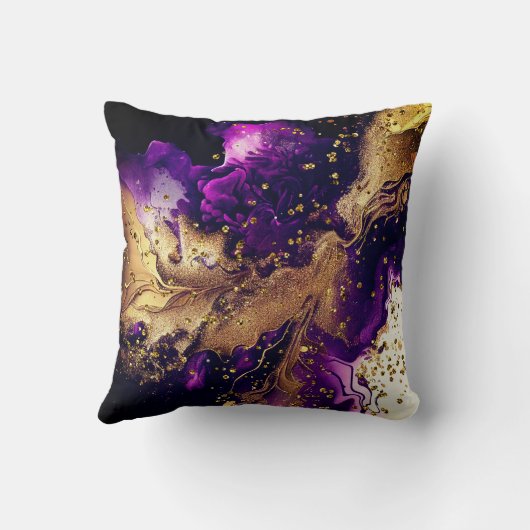 シックパープル金ゴールドフェイクグリッターマーリングモノグラム クッション (裏面)