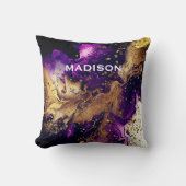 シックパープル金ゴールドフェイクグリッターマーリングモノグラム クッション (正面)