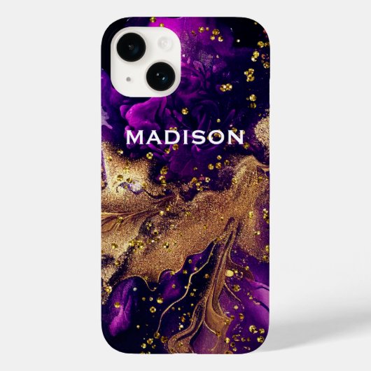 シックパープル金ゴールドフェイクグリッターマーリングモノグラム Case-Mate iPhoneケース (裏面)