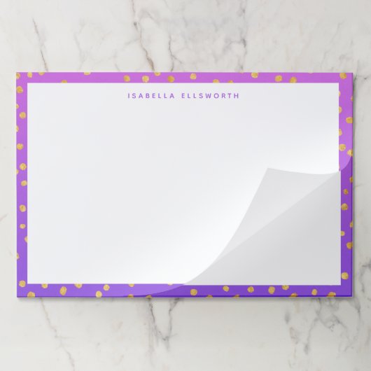 シックパープル金ゴールド水玉模様 パーソナライズされた ペーパーパッド (折り畳み)