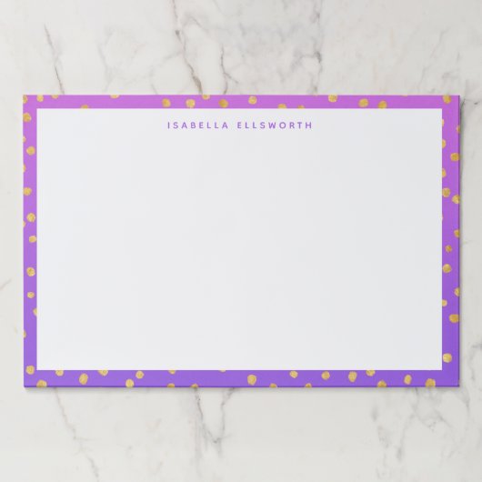 シックパープル金ゴールド水玉模様 パーソナライズされた ペーパーパッド (正面)