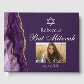 シックパープル金ゴールド(ユダヤ教の)バル・ミツバーパーティーフォトカスタム ゲストブック (正面)