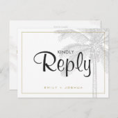 シックパームツリー&金ゴールドウェディングRSVPカスタム インビテーションポストカード (正面/裏面)