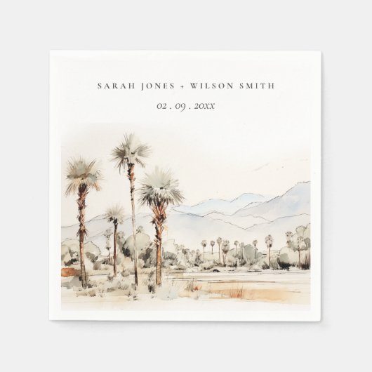 シックパーム春カリフォルニア結婚ランドスケーズ スタンダードカクテルナプキン (正面)