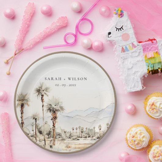 シックパーム春カリフォルニア結婚ランドスケーズ ペーパープレート (パーティー)