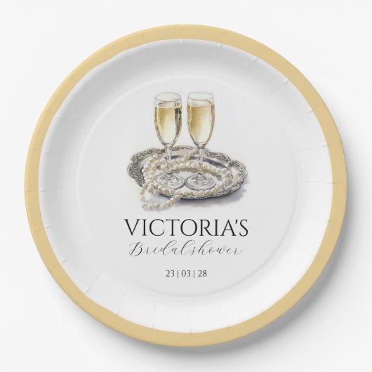 シックパールスアンドプロセッコブライダルシャワー ペーパープレート (正面)