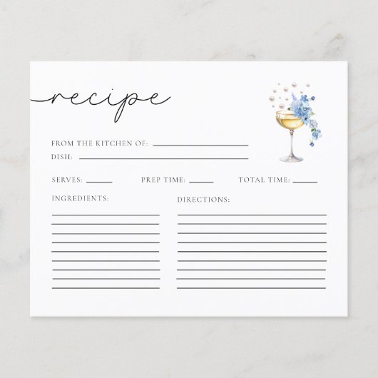 シックパール&プロセッコブライダルシャワーレシピカード (正面)