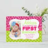 シックヒョウ&水玉模様ライムグリーン&ピンク招待状 招待状 (スタンド正面)