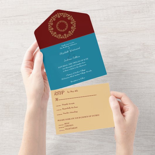 シックビベス金ゴールド結婚ズ オールインワン招待状 (貼ってはがせる)