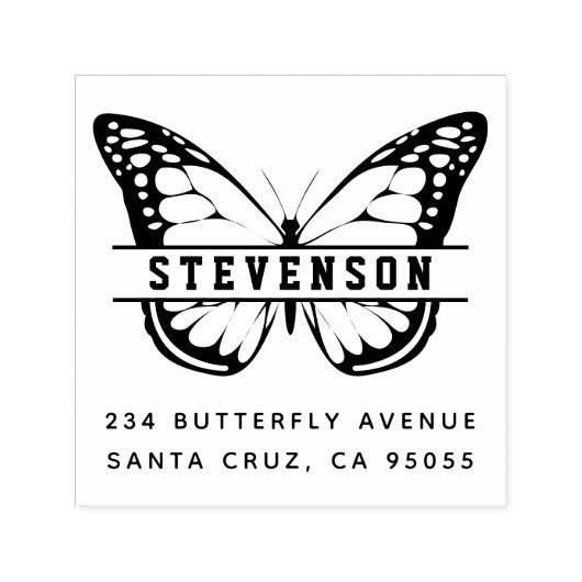 シックビューティフルバタフライラストネーム差出人住所 セルフインキングスタンプ (デザイン)