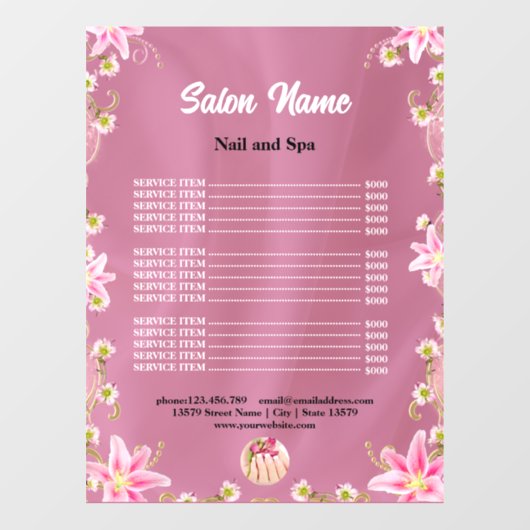 シックビューティーネイルサロン　料金表メニュー ウィンドウサイン (シート)