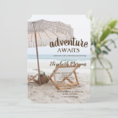 シックビーチチェアパラソル退職パーティー 招待状 (スタンド正面)