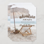 シックビーチチェアパラソル退職パーティー 招待状 (正面/裏面)